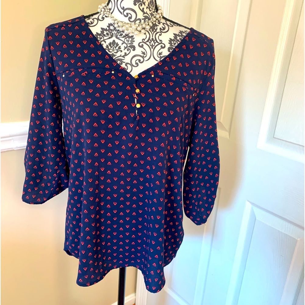 Tempted, (Los Angeles) women’s top. 3/4 lengths sleeves, blue & red, size Lg.